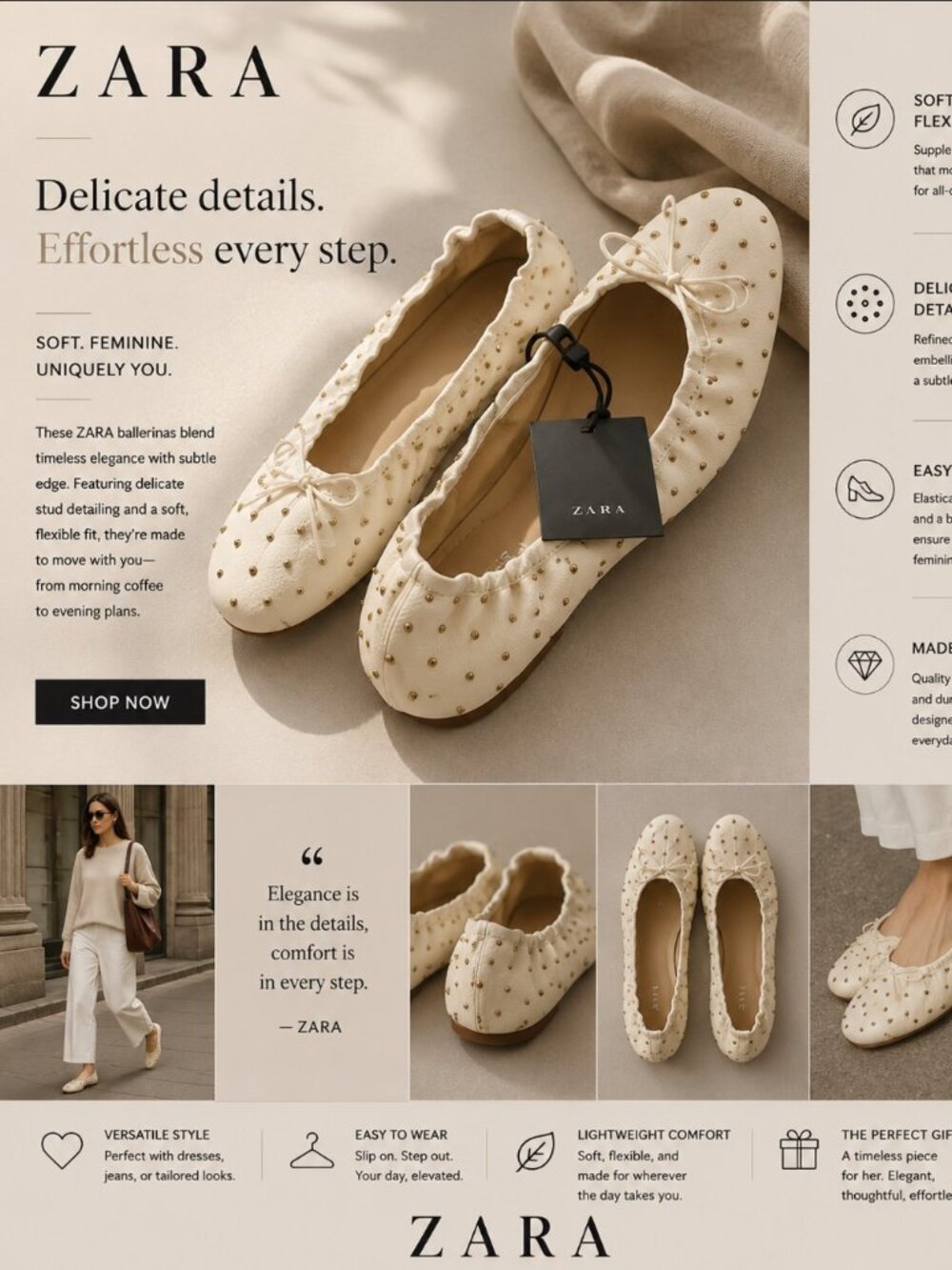 ZARA Studded Ballet Flats – Everyday Elegance Collection